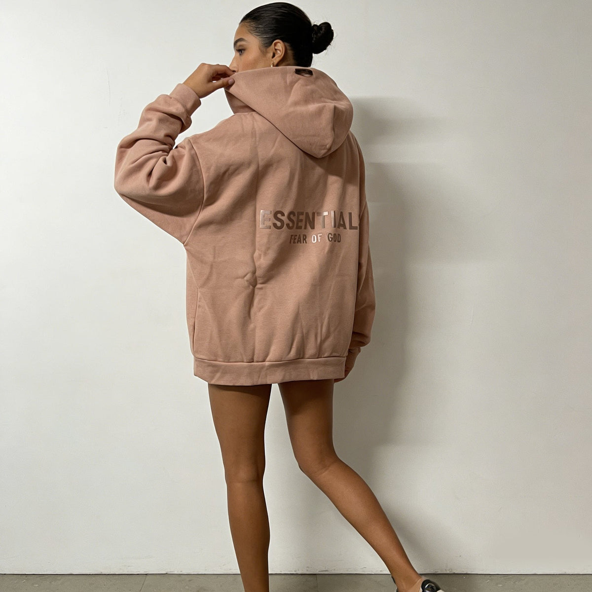 Fear of God Essentials Dusty Pink Hoodie & Pants Matching Set — context